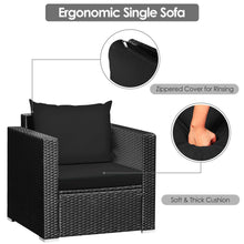 Load image into Gallery viewer, Gymax 3PCS Rattan Patio Conversation Furniture Set Outdoor w/ Black Cushions
