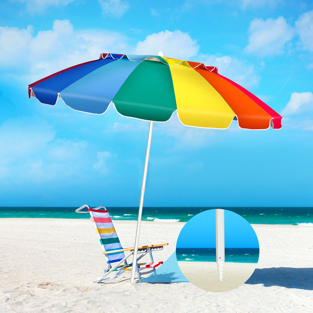 Gymax 8ft Beach Umbrella Outdoor Patio Garden w/ Carrying Bag Sand Anchor Rainbow