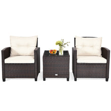 Load image into Gallery viewer, Gymax 3PCS Outdoor Patio Rattan Conversation Set Garden Yard w/ Off White Cushions
