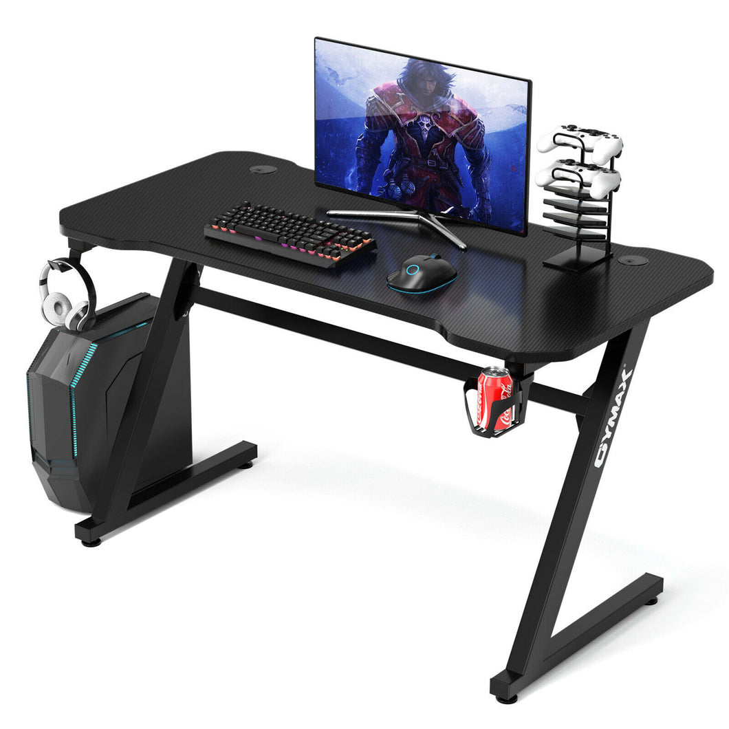 Gymax 47'' Gaming Desk Z-Shaped Computer Office Table w/ Gaming Handle Rack Black