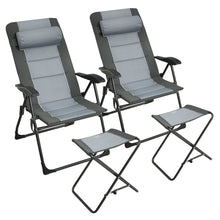 Load image into Gallery viewer, Gymax 4PCS Folding Patio Recliner Chair &amp; Ottoman Set w/ Adjustable Backrest
