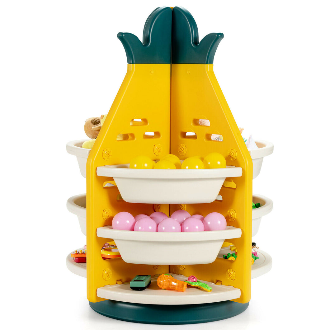 Gymax Kids Toy Storage Organizer 360¡ã Revolving Pineapple Shelf w/Plastic Bins