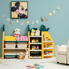 Load image into Gallery viewer, Gymax 3-in-1 Kids Toy Storage Organizer Bookshelf Corner Rack w/ Plastic Bins
