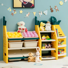 Load image into Gallery viewer, Gymax 3-in-1 Kids Toy Storage Organizer Bookshelf Corner Rack w/ Plastic Bins
