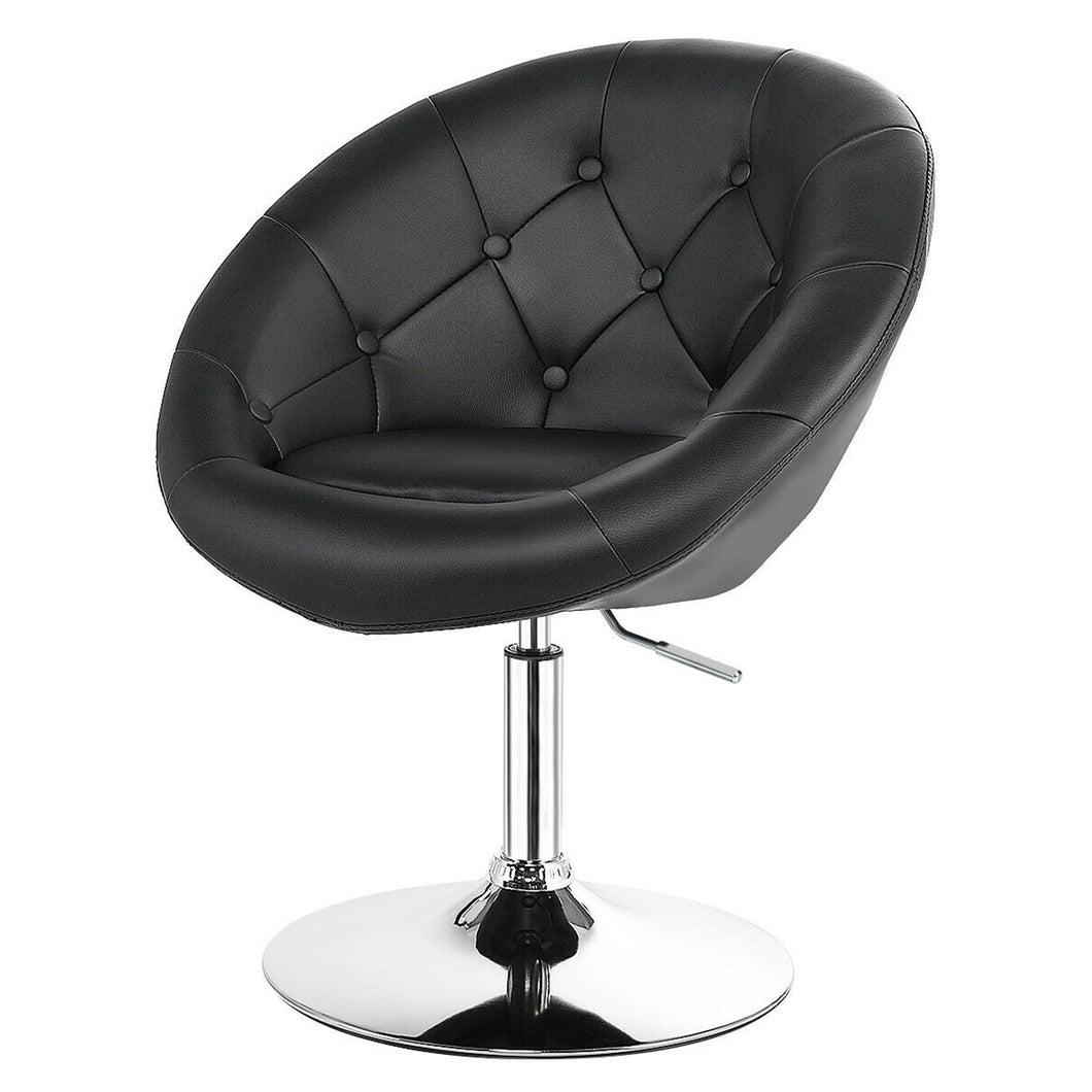 Gymax PU Leather Adjustable Modern Chair Swivel Round Tufted Back Black