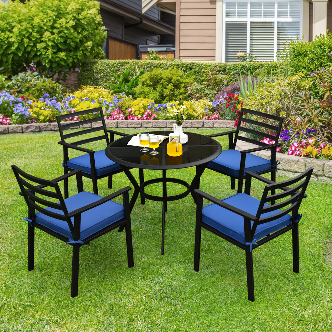 Gymax 5PCS Patio Dining Table & Chair Set Outdoor Cushioned Conversation Set