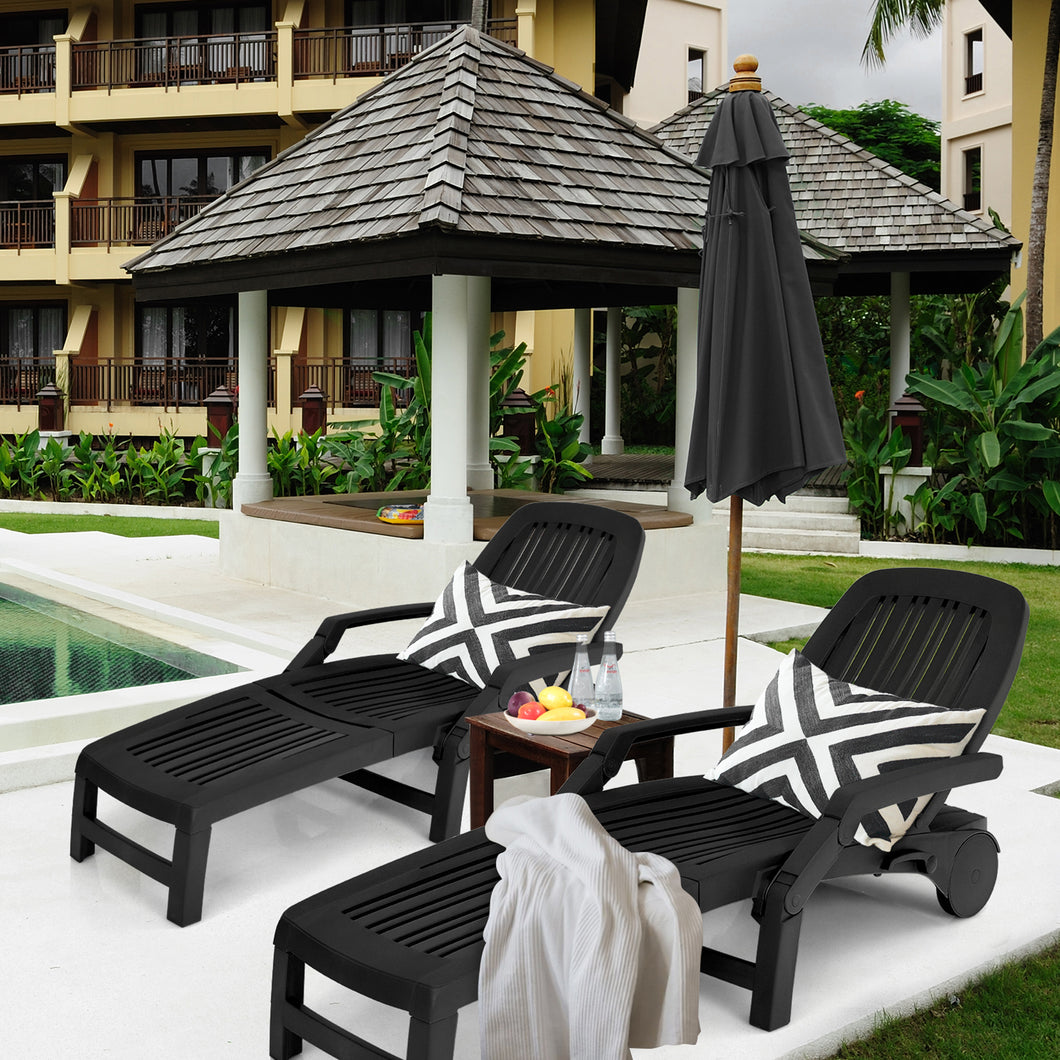 Gymax Set of 2 Patio Adjustable Chaise Lounge Chair Folding Sun Lounger Recliner