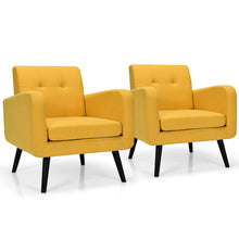Load image into Gallery viewer, Gymax 2PCS Accent Armchair Single Sofa Chair Home Office w/ Wooden Legs Yellow
