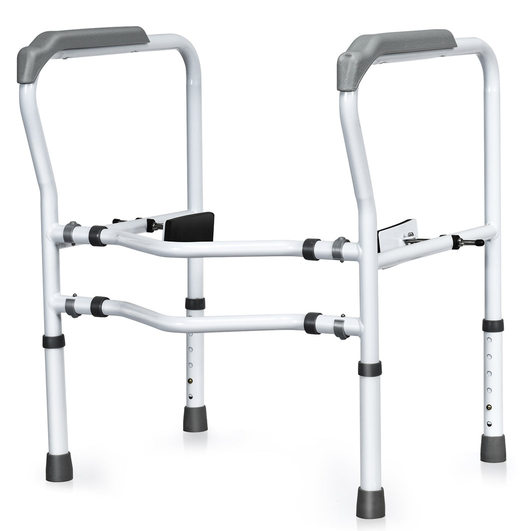 Gymax Adjustable Toilet Safety Frame & Rail Stand Alone Bathroom Toilet Handrail