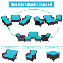 Load image into Gallery viewer, Gymax 5PCS Rattan Patio Conversation Sofa Furniture Set Outdoor w/ Turquoise Cushions
