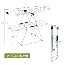 Load image into Gallery viewer, Gymax 2-Level Clothes Drying Rack Foldable Airer w/ Height-Adjustable Gullwing
