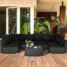 Load image into Gallery viewer, Gymax 7PCS Rattan Patio Conversation Set Sectional Furniture Set w/ Black Cushion

