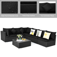Load image into Gallery viewer, Gymax 7PCS Rattan Patio Conversation Set Sectional Furniture Set w/ Black Cushion
