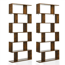 Load image into Gallery viewer, Gymax 2 PCS 6 Tier S-Shaped Bookshelf Storage Display Bookcase Z-Shelf
