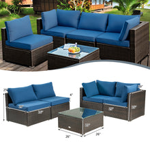 Load image into Gallery viewer, Gymax 5PCS Rattan Patio Conversation Set Sofa Furniture Set w/ Navy Cushions
