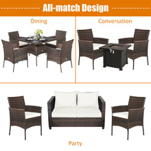 Load image into Gallery viewer, Gymax Patio 2PCS Rattan Arm Dining Chair Cushioned Sofa Furniture Brown
