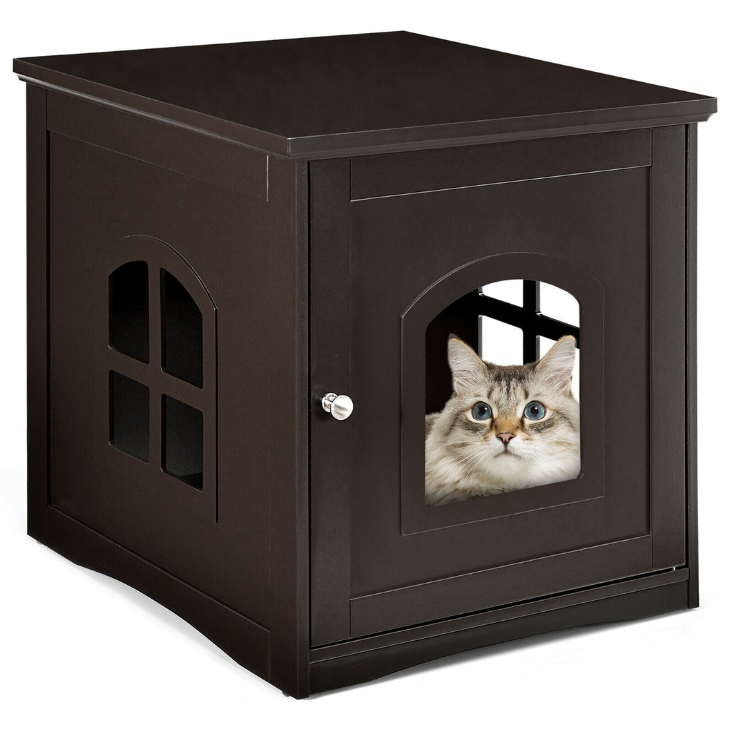 Gymax Cat House Side Table Nightstand Pet Home Litter Box Enclosure