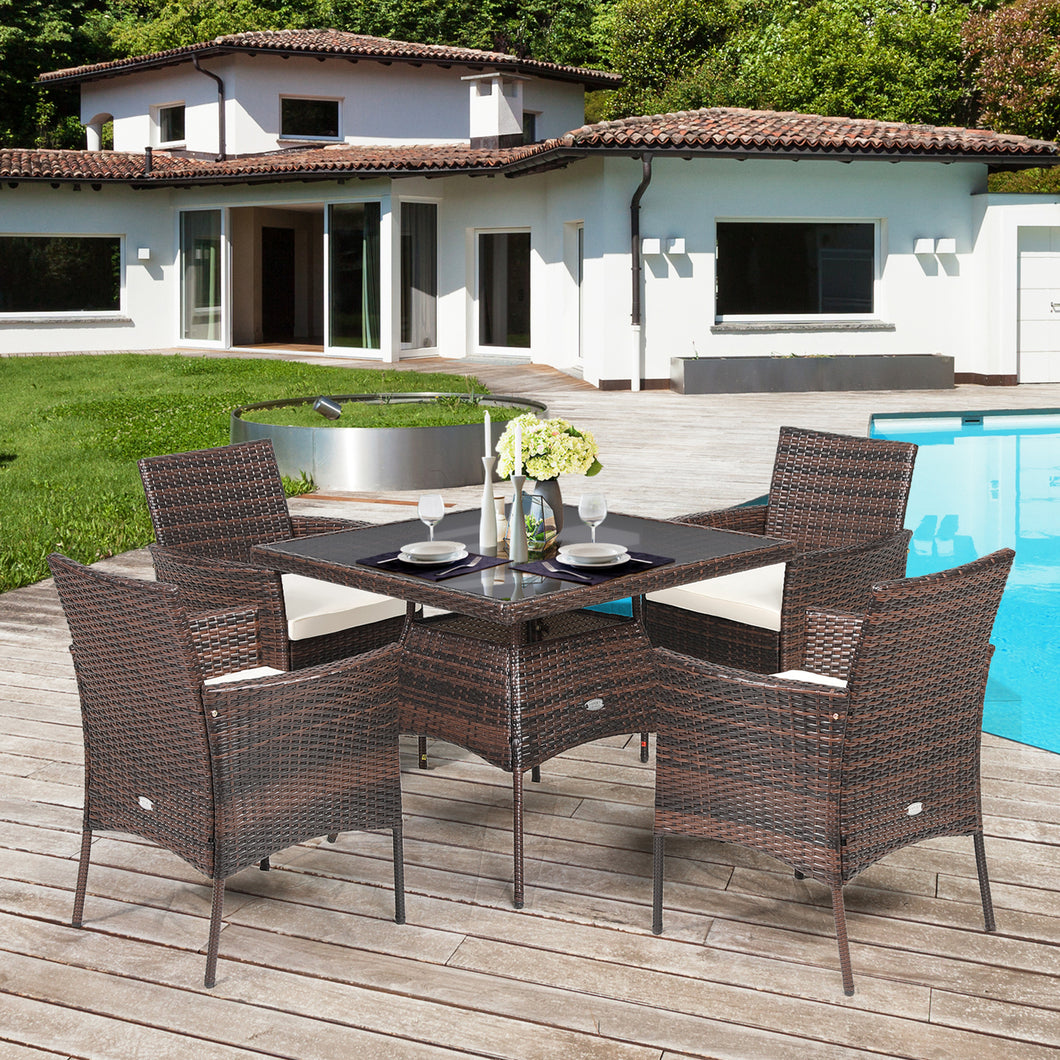 Gymax 5PCS Rattan Patio Dining Table Set Outdoor Furniture Set w/ 4 Seat Cushions