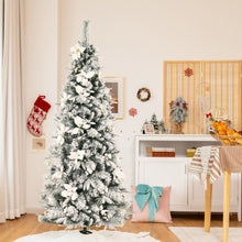 Load image into Gallery viewer, Gymax 5/6/7/8 FT Artificial Snow Flocked Pencil Christmas Tree w/ White Berries &amp; Flowers
