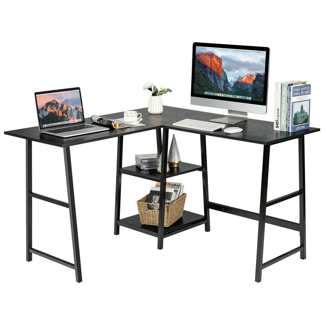 Gymax L Shaped Corner Computer Desk Study Table w/Storage Shelves