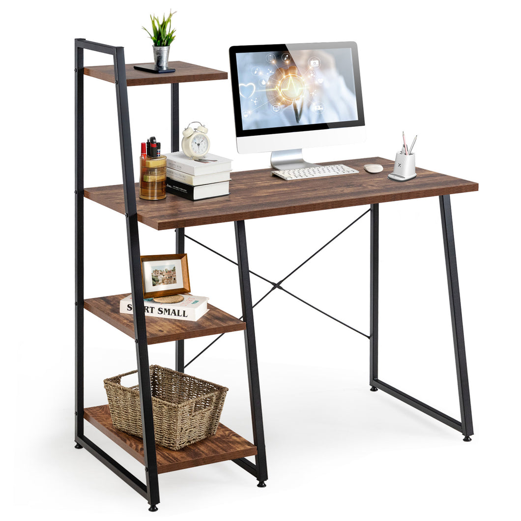 Gymax Computer Study Desk Writing Table Workstation w/ 4-Tier Storage Shelves