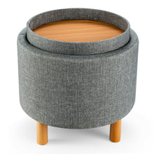 Load image into Gallery viewer, Gymax Round Storage Ottoman w/Tray Top Accent Padded Footrest w/Wood Legs
