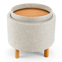 Load image into Gallery viewer, Gymax Round Storage Ottoman w/Tray Top Accent Padded Footrest w/Wood Legs
