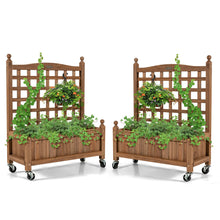 Load image into Gallery viewer, Gymax 2PC 32in Wood Planter Box w/Trellis Mobile Raised Bed for Climbing Plant
