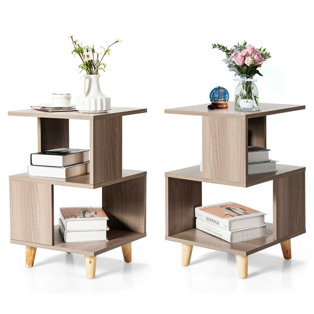 Gymax 2 PCS Nightstand Set Modern Side End Table Wood Legs Storage Shelf Grey