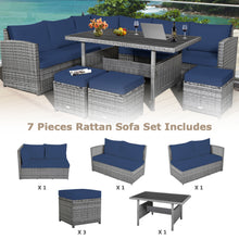 Load image into Gallery viewer, Gymax 7PCS Rattan Patio Sectional Sofa Set Conversation Set w/ Navy Cushions
