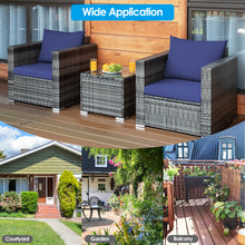 Load image into Gallery viewer, Gymax 3PCS Rattan Patio Conversation Furniture Set Outdoor Yard w/ Navy Cushion
