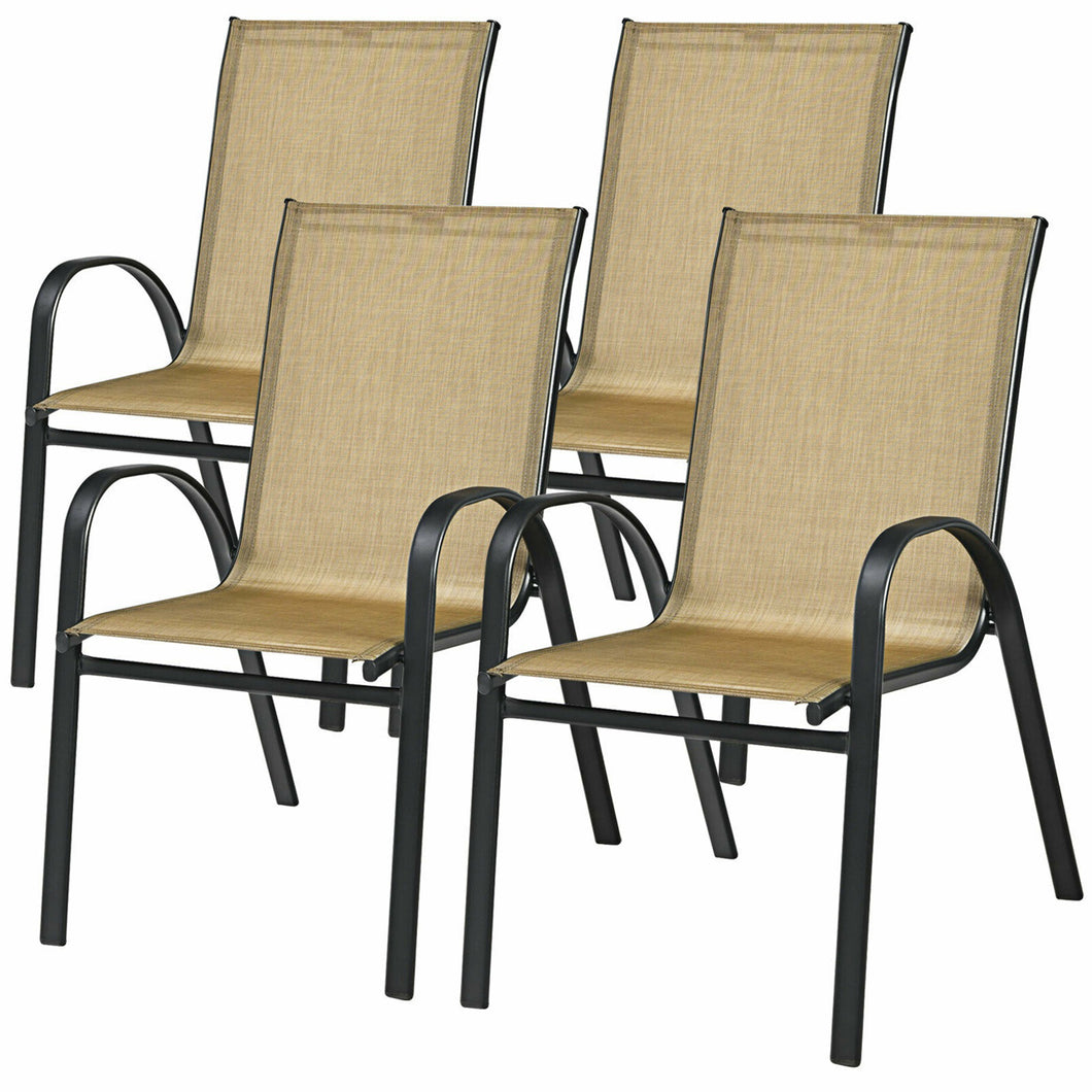 Gymax Patio Dining Chair Outdoor Stackable Armchair w/ Breathable Fabric