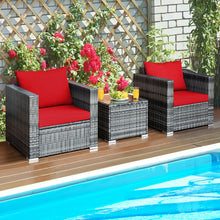Load image into Gallery viewer, Gymax 3PCS Rattan Patio Conversation Furniture Set Outdoor Yard w/ Red Cushion
