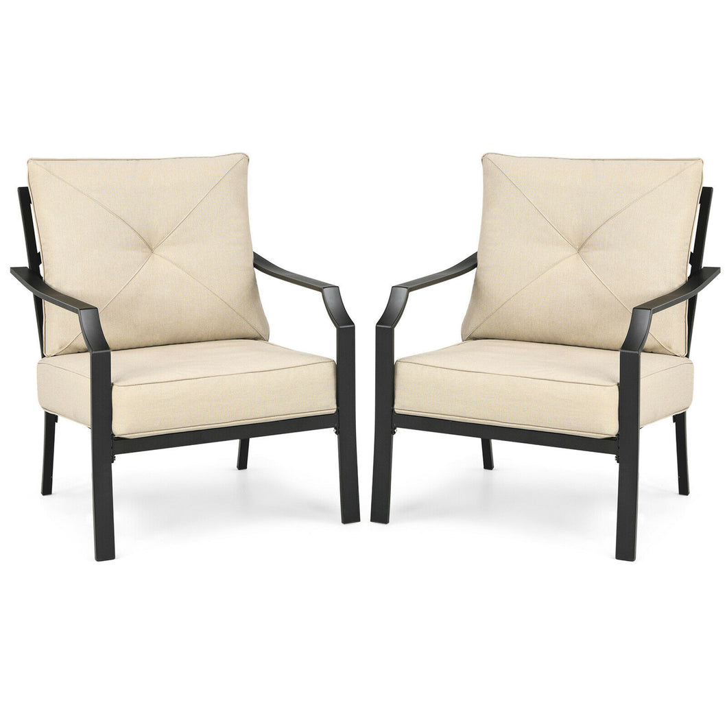 Gymax 2 PCS Patio Dining Chairs Set with Padded Cushions Armrest Steel Frame