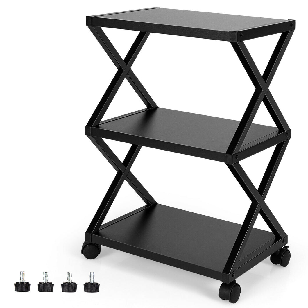 Gymax Mobile Printer Stand 3 Tier Storage Shelves Printer Cart w/ Pads Black