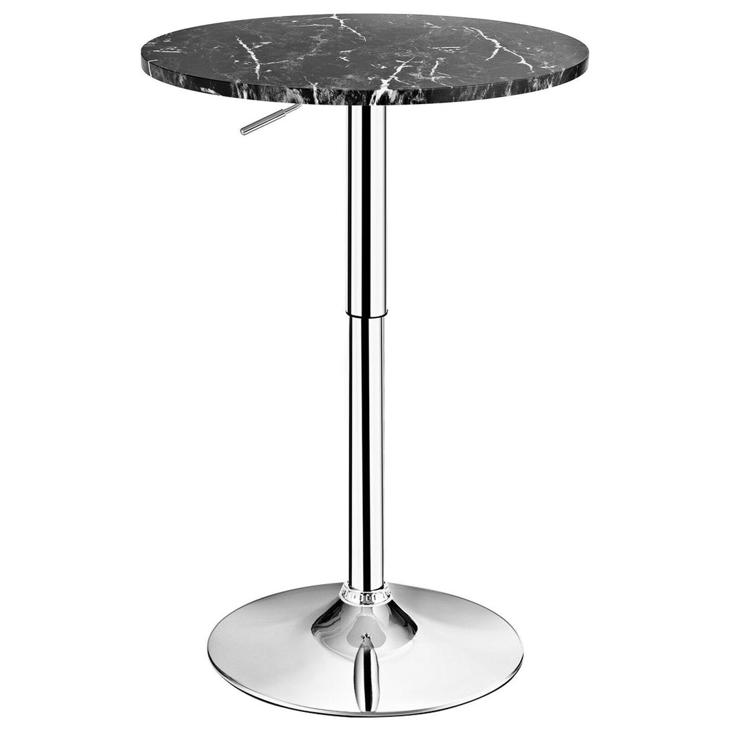 Gymax Round Pub Table Swivel Adjustable Bar Table w/ Faux Marble Top Black