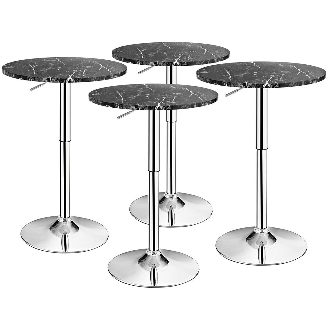 Gymax 4PCS Round Pub Table Swivel Adjustable Bar Table w/Faux Marble Top Black