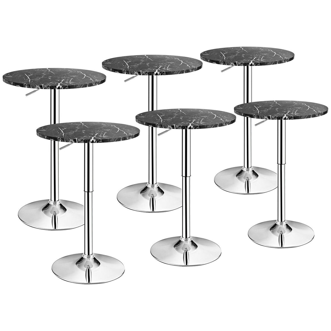 Gymax 6PCS Round Pub Table Swivel Adjustable Bar Table w/Faux Marble Top Black