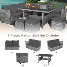 Load image into Gallery viewer, Gymax 7PCS Rattan Patio Sectional Sofa Set Conversation Set w/ Grey Cushions
