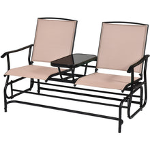 Load image into Gallery viewer, Gymax Patio 2-Person Glider Rocking Char Loveseat Garden w/ Tempered Glass Table Brown

