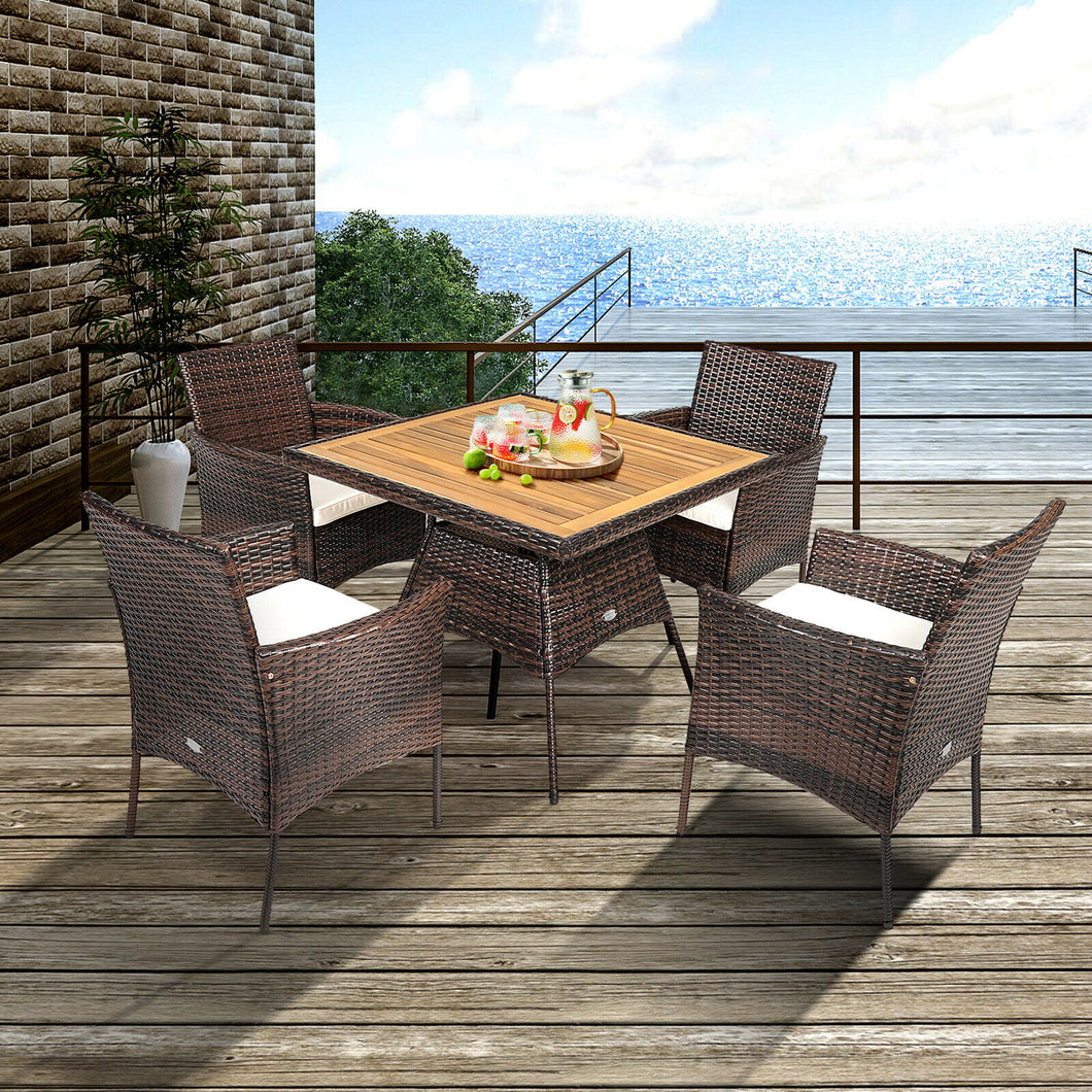 Gymax 5PCS Patio Dining Table & Chair Set Outdoor Furniture Set w/ 4 Seat Cushions