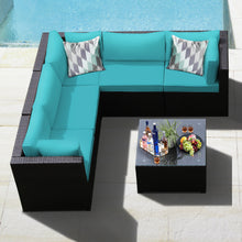 Load image into Gallery viewer, Gymax 6PCS Rattan Patio Sectional Sofa Conversation Set Outdoor w/ Turquoise Cushions
