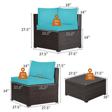 Load image into Gallery viewer, Gymax 6PCS Rattan Patio Sectional Sofa Conversation Set Outdoor w/ Turquoise Cushions
