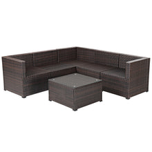 Load image into Gallery viewer, Gymax 6PCS Rattan Patio Sectional Sofa Conversation Set Outdoor w/ Turquoise Cushions
