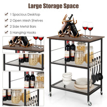 Load image into Gallery viewer, Gymax 3-Tier Kitchen Serving Cart Utility Standing Microwave Rack w/ Hooks
