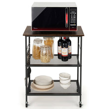 Load image into Gallery viewer, Gymax 3-Tier Kitchen Serving Cart Utility Standing Microwave Rack w/ Hooks
