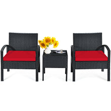 Load image into Gallery viewer, Gymax 3PCS Patio Rattan Conversation Furniture Set Outdoor Yard w/ Red Cushions
