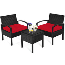 Load image into Gallery viewer, Gymax 3PCS Patio Rattan Conversation Furniture Set Outdoor Yard w/ Red Cushions
