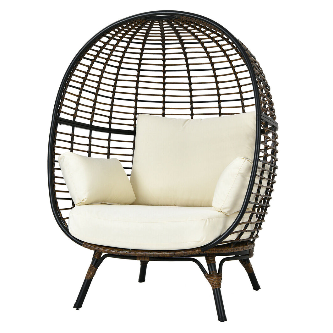 Gymax Rattan Egg Chair Oversized Basket Lounge Chair w/ Cushions Indoor Outdoor