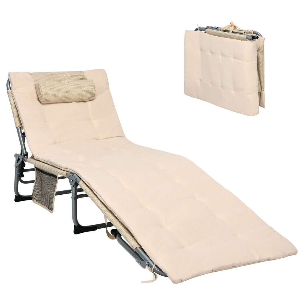 Gymax 4-Fold Oversize Padded Folding Chaise Lounge Chair Reclining Chair